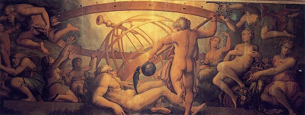 La mutilació d'Urà, a mans del seu fill Saturn (fresc de  Giorgio Vasari i Cristofano Gherardi al Palazzo Vecchio, Florència).